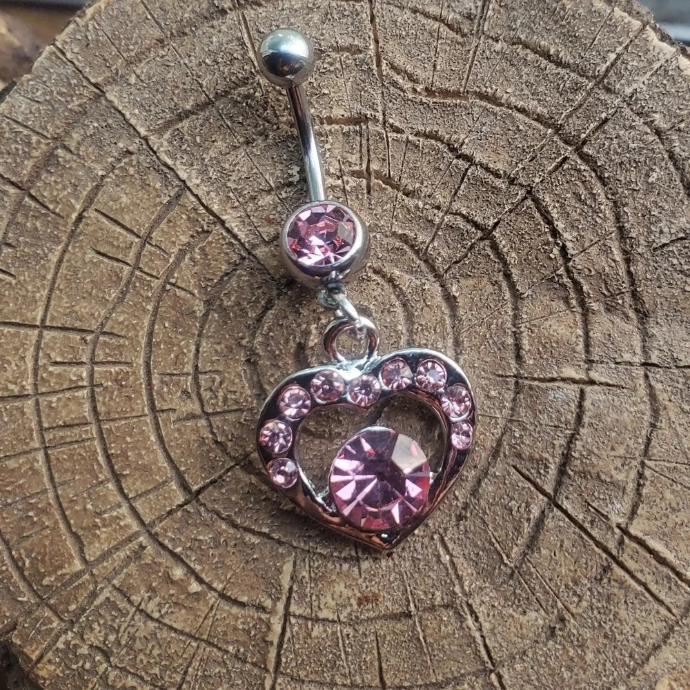 Clear, Blue and Pink heart belly rings